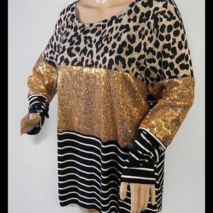 Leopard Print and Gold Sequin Women's Top